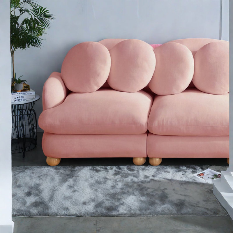 Canapés en chenille rose comprimée, 4 places, structure en bois massif, salon moderne, Pink