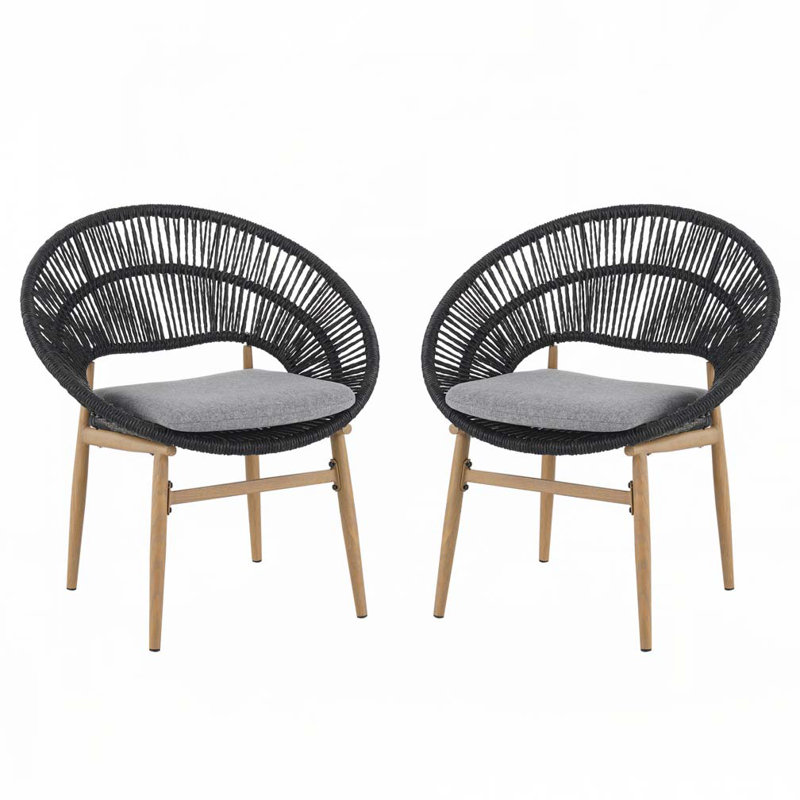 Chaise de salle à manger d'extérieur avec osier en PE résistant aux intempéries et structure en fer résistant à la corrosion