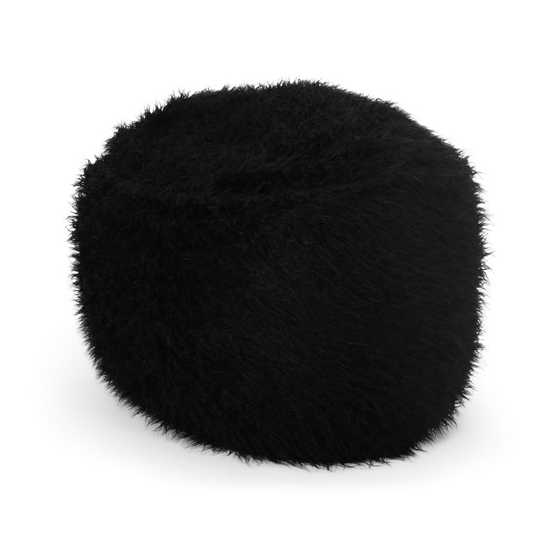 Faux Fur Bean Bag Chair, Black Faux Fur, 42" H x 54" W x 54" D