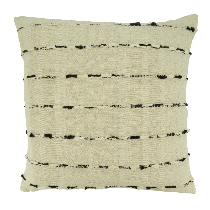 Beige and Black Down-Filled Stripe Design Throw Pillow