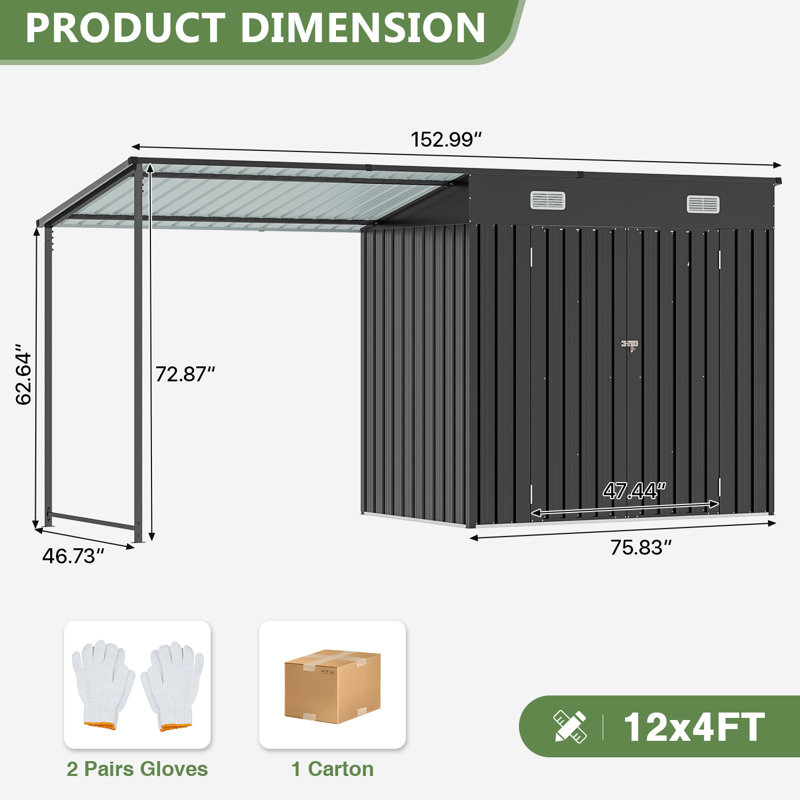 13 Ft. W X 4 Ft. D 2-in-1 Metal Storage Shed Pergola with Sloping Roof