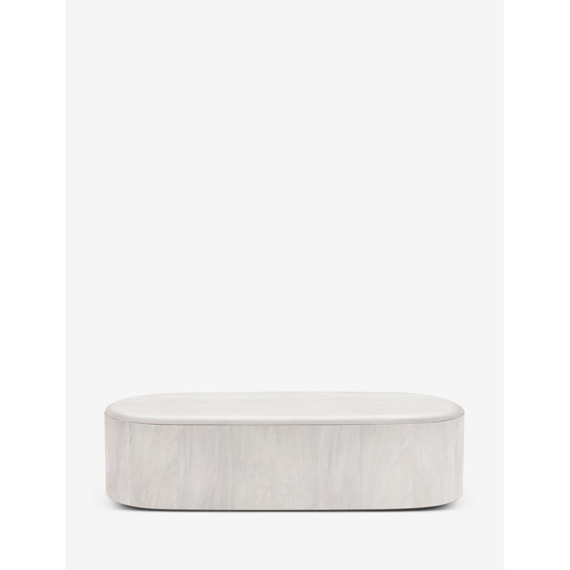 White Oval Guanacaste Veneer Coffee Table