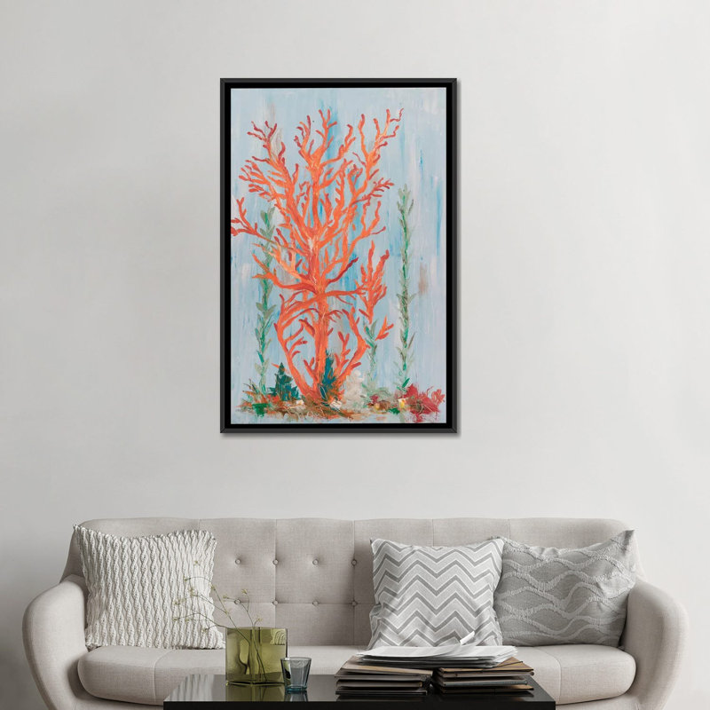 «Painterly Coral II», reproduction sur toile, Toile avec cadre noir, H 48 po x l 32 po x P 1,5 po, Pas de tapis