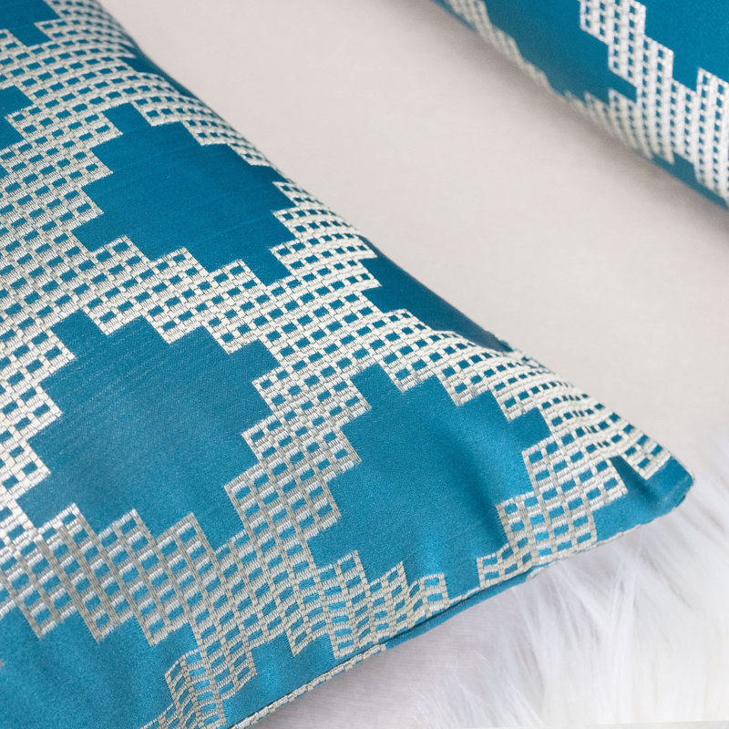 Geometric Satin Throw Pillow, Teal Blue/Gray