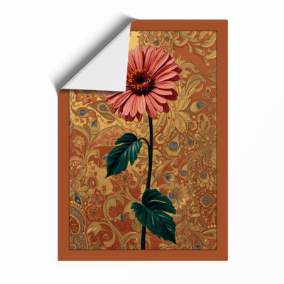 Pink Gerbera on Gold Botanical - Framed Print