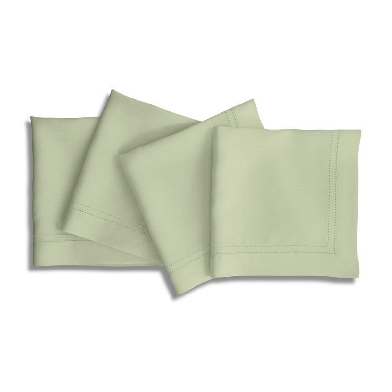 Linen Double Hemstitch - 100% Pue Linen Dinner Napkins, Sage Green