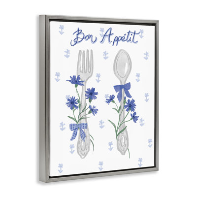 Bon Appetit Floral Silverware Framed Floater Canvas Wall Art by Ilis Avilés