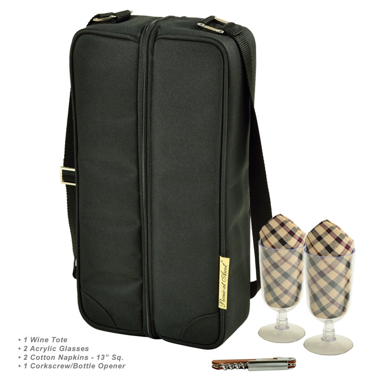 Black Canvas Wine Carrier with Glasses and Accessories
