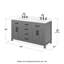 Meuble-lavabo double de 60 po Beckett, gris foncé, comptoir en marbre de culture blanc, lavabos carrés encastrés (3 trous), garniture noir mat-128066565-128066582