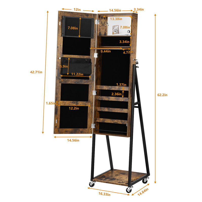 Armoire pour bijoux avec miroir Olvera, Brun