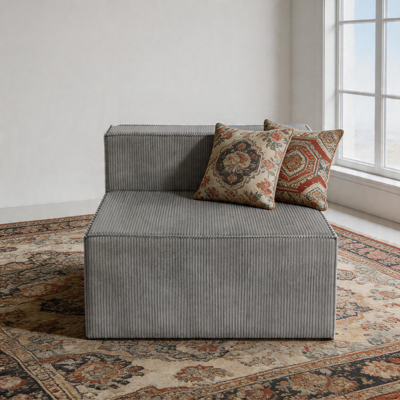 Canapé de luxe sans accoudoirs en velours côtelé de 39 po sans assemblage requis, Gris, Non