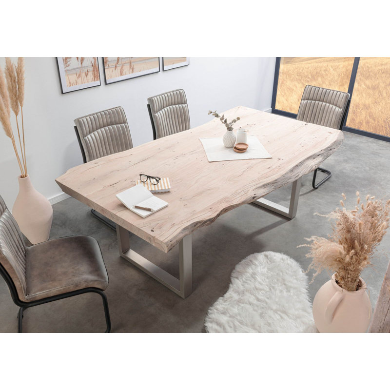 Freeform Acacia Solid Wood Top Metal Base Dining Table