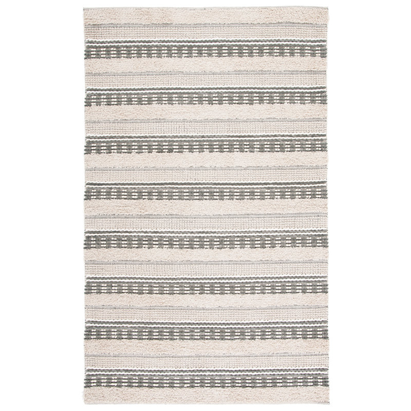 Tapis beige / gris en coton tissé à la main Babs, Rectangle de 5 pi x 8 pi