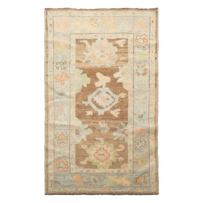 Tapis transitionnel brun en laine noué à la main 3x5