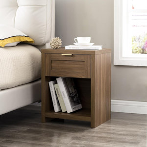 Allenside 1 - Drawer Nightstand walnut Overall 21.6'' H X 16.9'' W X 13.7'' D Overall Product Weight 18 lb. Tabletop Thickness 1.4''