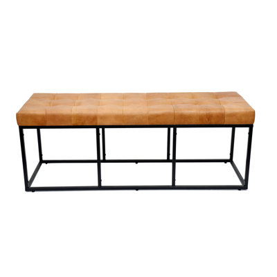 Industrial Leather & Metal Frame Bench