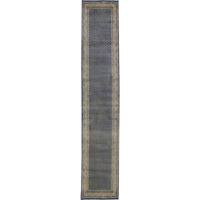 Hand-Knotted High-Quality Blue and Ivory Runner