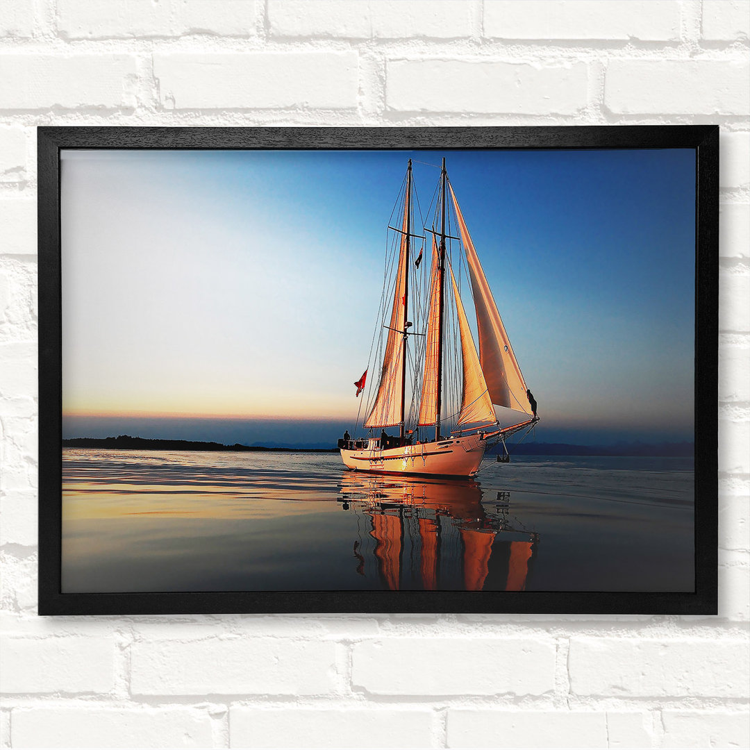 Refections Of The Sail Boat - Closed Corner Frame Kunstdrucke auf Holz