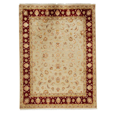 Tapis jaune / ivoire / rouge noué à la main de haute qualité