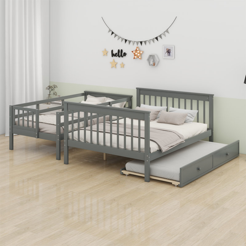 Ilvo Kids Bunk Bed with Trundle, Gray