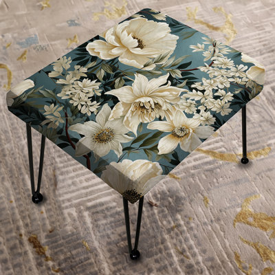 White And Blue Delicate Poppies Flowers - Floral Rectangle Ottoman