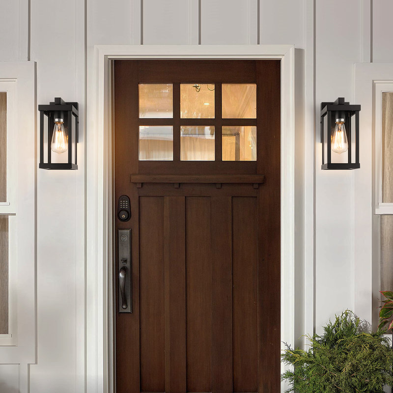 Olar Classic Outdoor Wall Sconce Light Metal Frame and Glass Shade Warterproof, 11.1" H x 4.92" W x 6.14" D, Matte Black, 1