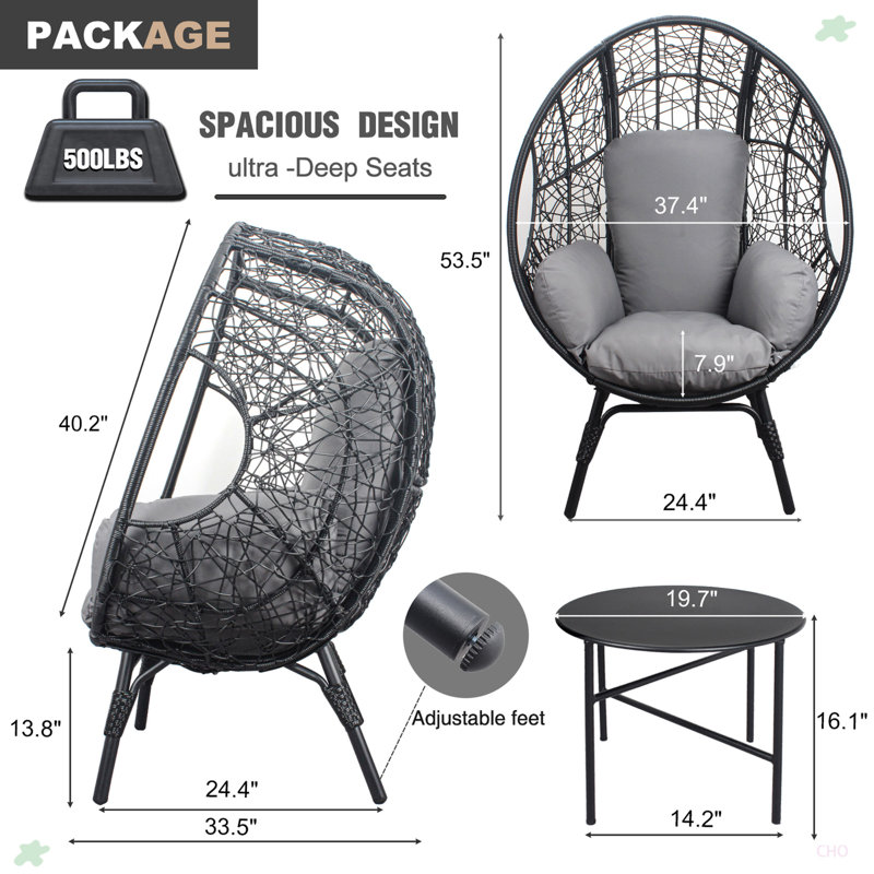 Ensemble de fauteuils en faux osier Beth, Gris, Noir