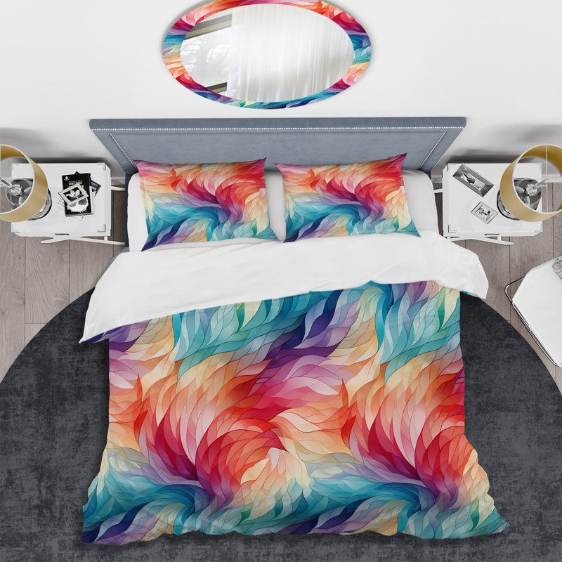 Colorful Watercolor In Motion - Ensemble de housse de couette géométrique, Housse de couette pour très grand lit et 2 très