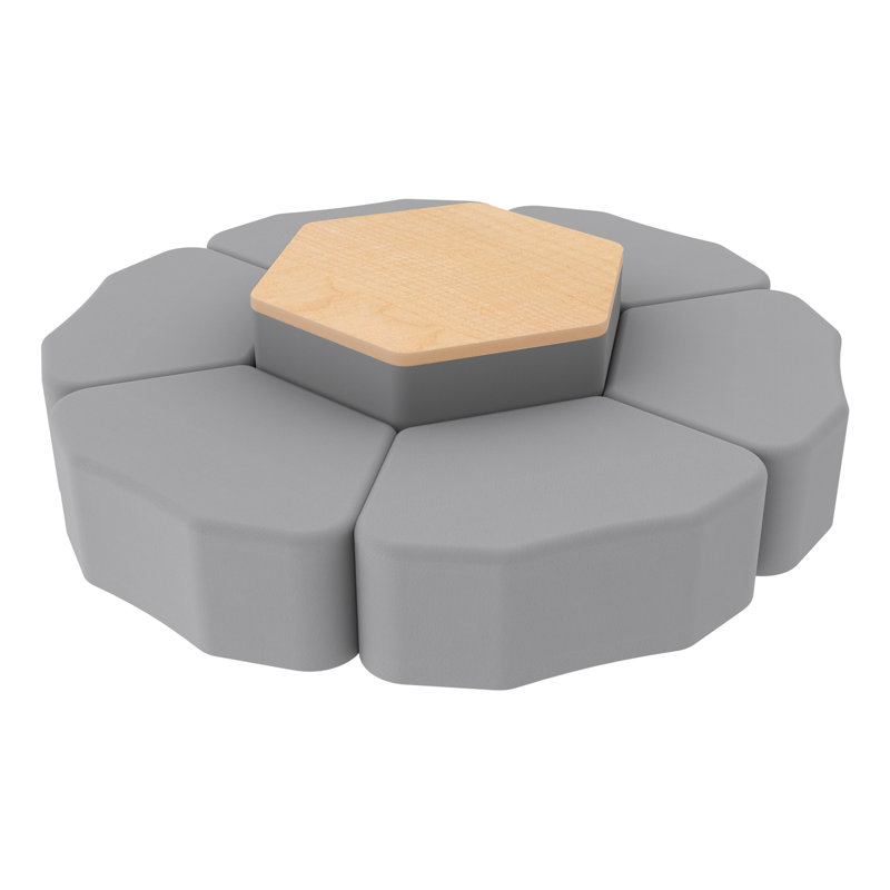 Ensemble de repose-pieds hexagonal avec siège à pétales Pro Series, 7 pièces, Gris / érable, 12" H x 34.5" W x 30.5" D