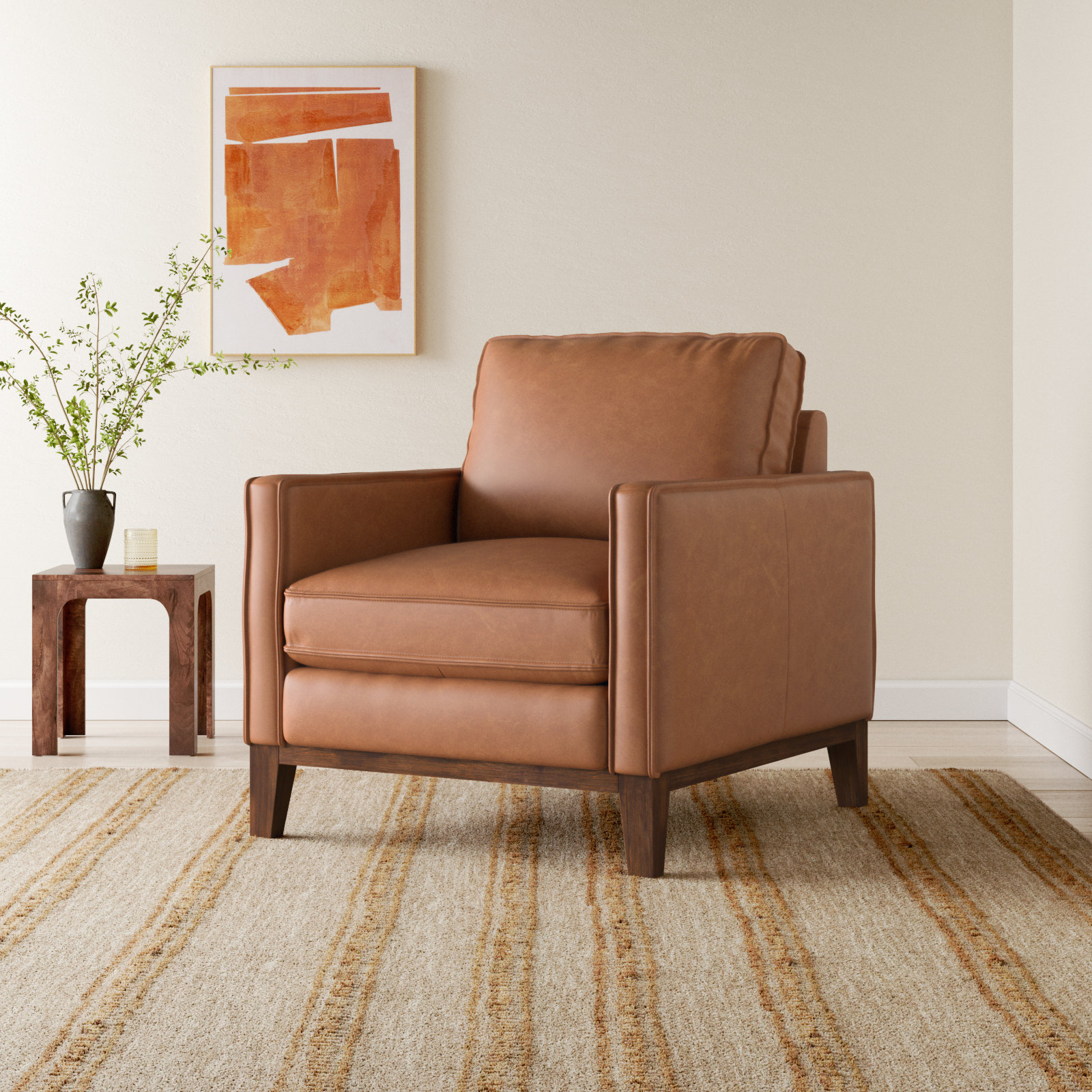 Cascades Genuine Leather Armchair, Chestnut Genuine Leather
