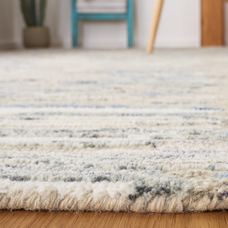 Tapis beige / bleu en laine touffeté à la main à motif abstrait Jaxony, Tapis de couloir 2 pi 3 po x 8 pi