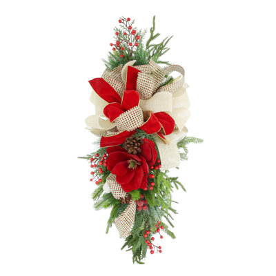Holiday Swag with Magnolia, Berries and Bows