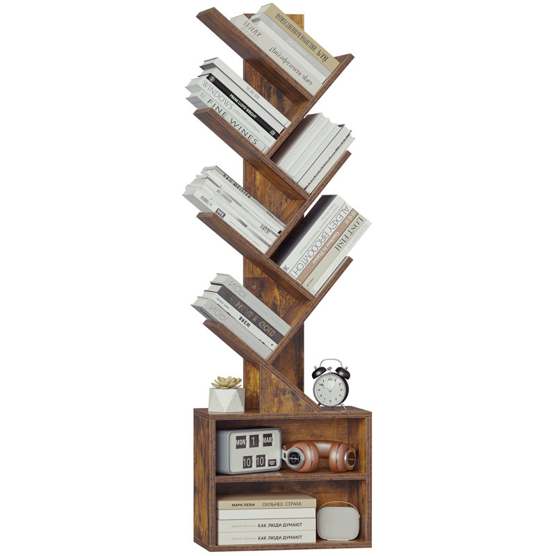 6 Tier Tree Storage Bookcase with Shelves, Brown
