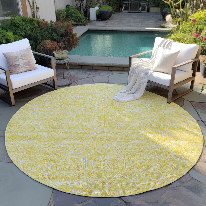 Tapis doré intérieur / extérieur lavable à la machine Claudian ACN1224, Rond 8 pi