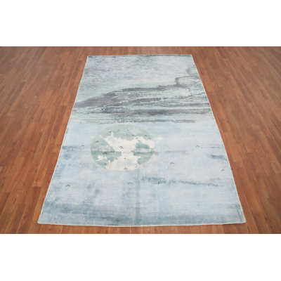 Artistic Ocean-Inspired Abstract Rug 5x7 with Sky Moon Light