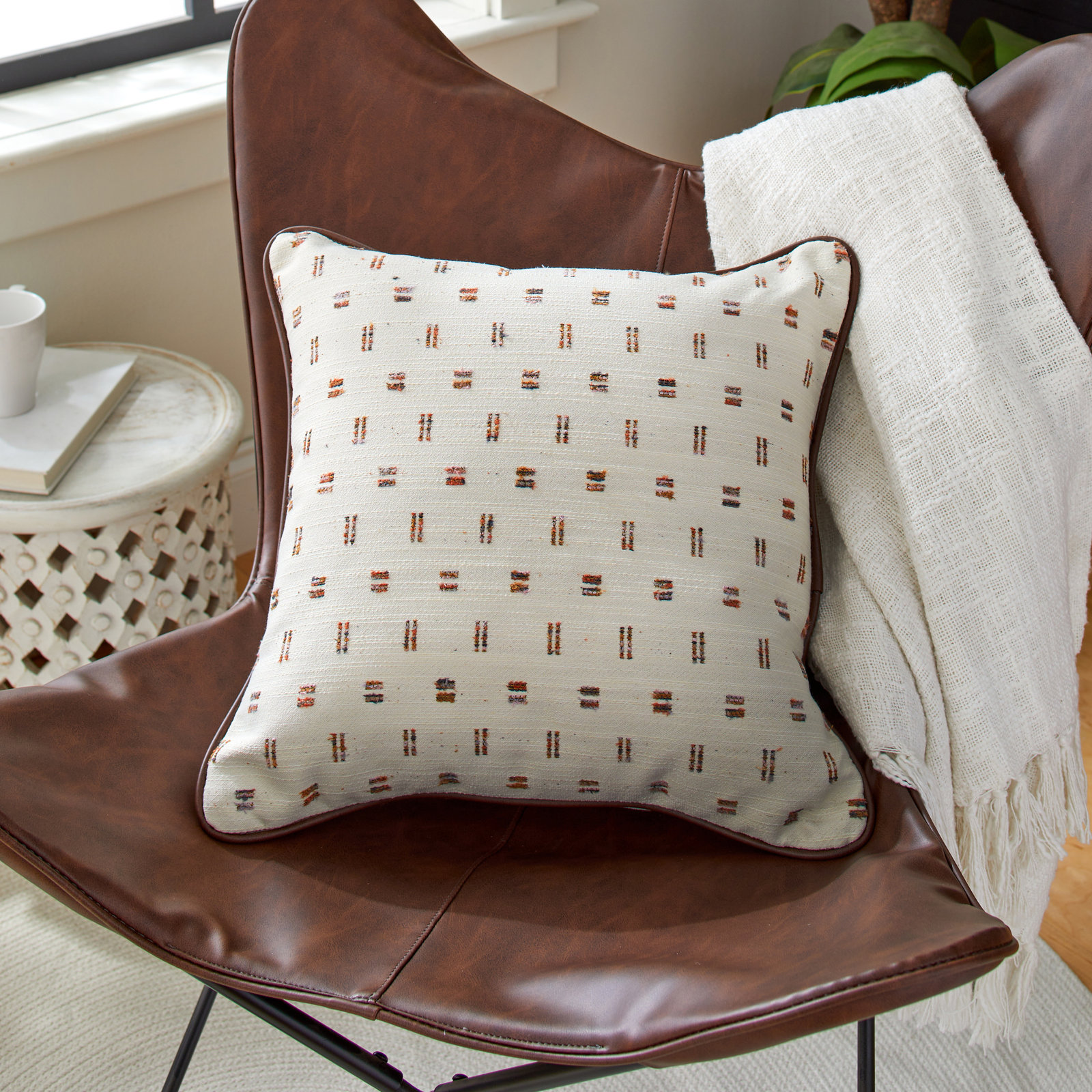 Zisper Geometric Throw Pillow, Ivory, 18" x 18"
