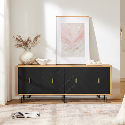 Modern Wooden Storage TV Stand With Geometric Accents