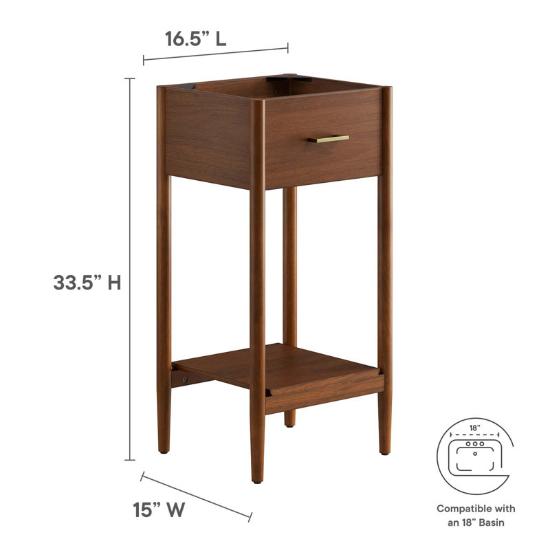 Walnut 16.5" Freestanding Single Bathroom Vanity with Drawer