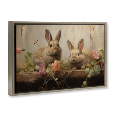 Easter Bunnies with Garden Blooms  Floater Canvas Wall Art, design by Arlington Prints