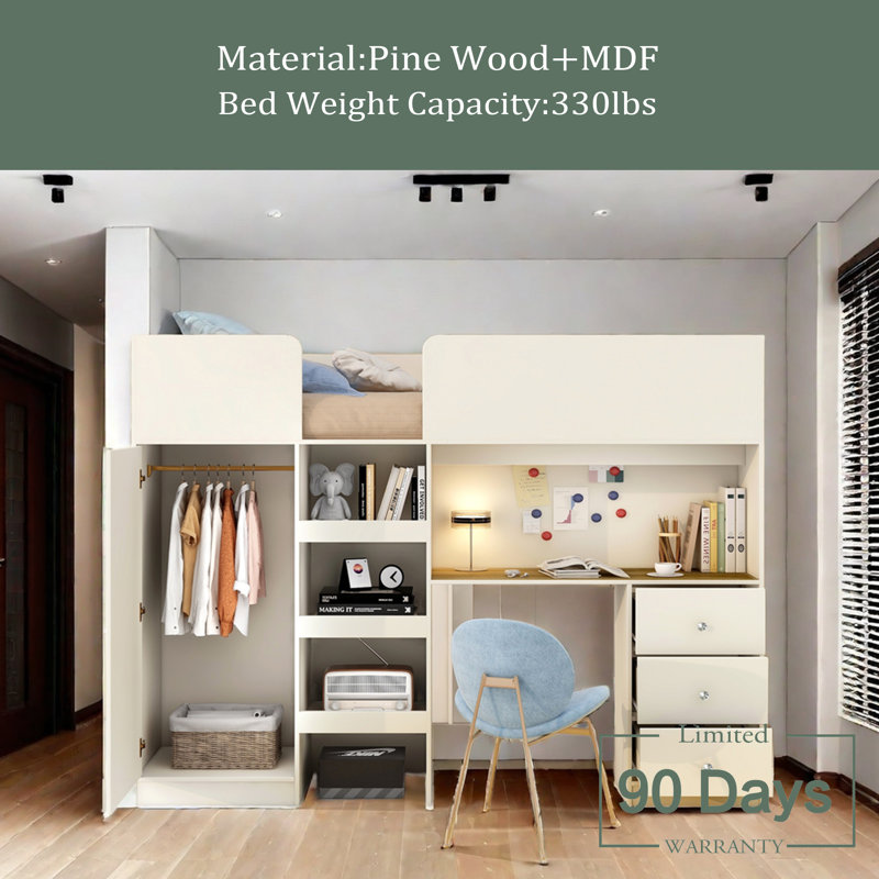 Lit mezzanine double avec tiroirs Angelynne Kids
