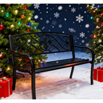 50" Outdoor Bench, Rustproof Metal Garden Bench with Ergonomic Backrest&Armrests by Winston Porter