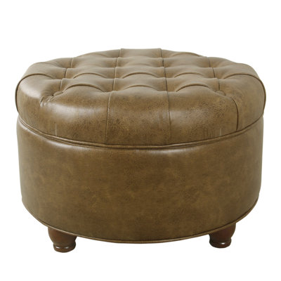 Lona 25"" Wide Faux Leather Tufted Round Storage Ottoman -  Lark Manorâ¢, 6D5F0E870F1A450C9E9623EBFD255019