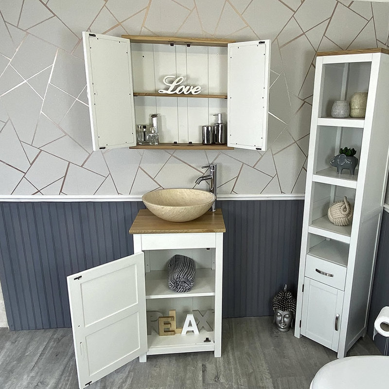 Marshburn 485mm Single Bathroom Vanity with Vessel Stone Basin, White, Cream
