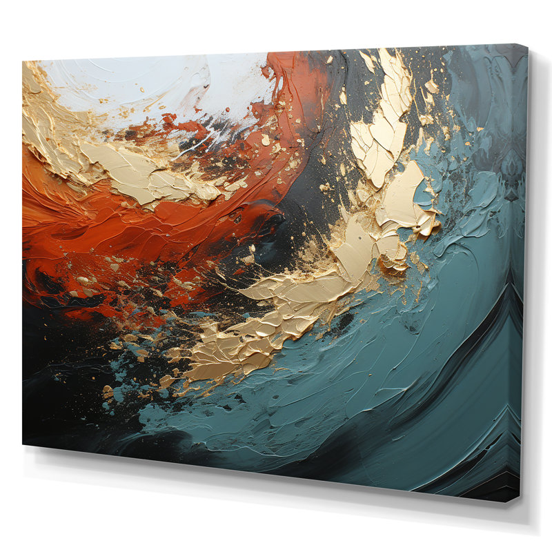Orange et marbre orange, lave I - art mural abstrait, Toile tendue, H 12 po x l 20 po x P 1 po