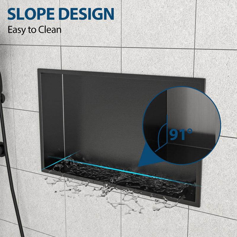 21" X 13" Stainless Steel Shower Niche, Gunmetal Black, Gunmetal Black, 4" H x 21.06" W x 12.91" D