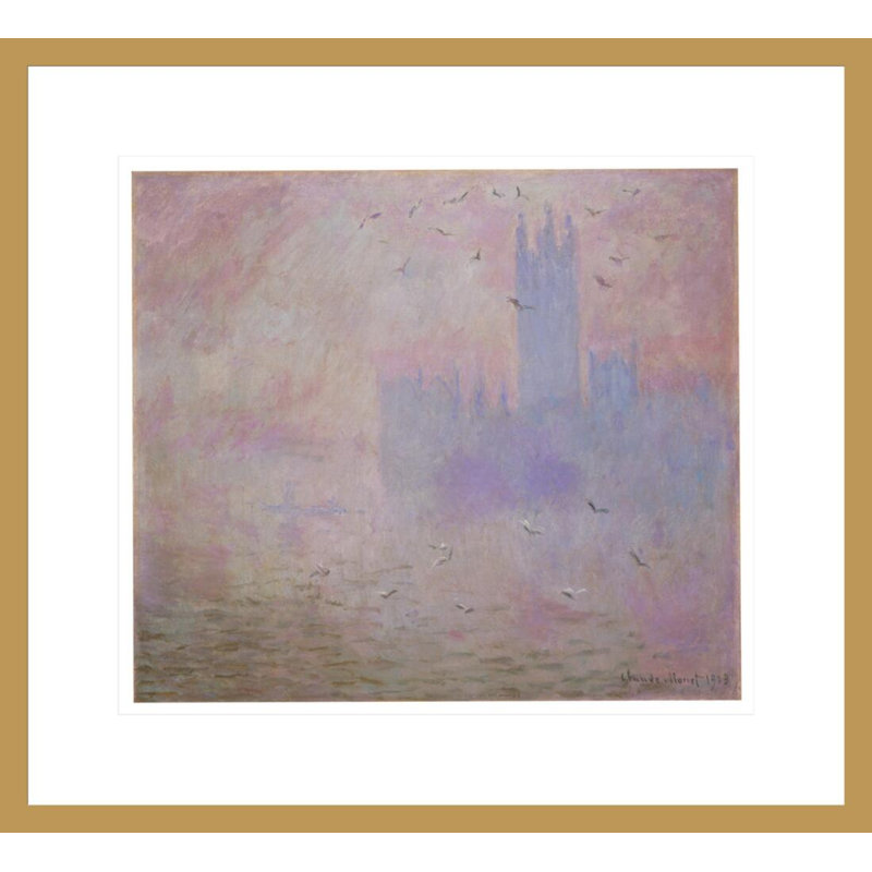 Les maisons du Parlement, mouettes par Claude Monet, impression giclée sur cadre, H 17,75 po x l 19,47 po
