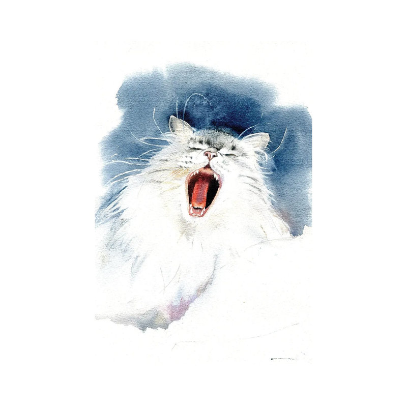 «Yawning Cat» par Marina Ignatova, reproduction d'art sur toile tendue, H 18 po x l 12 po x P 1,5 po