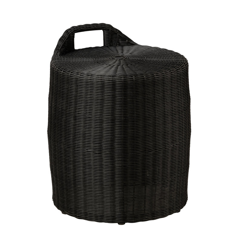 High-Density Polyethylene (HDPE) Wicker Outdoor Ottoman, Black