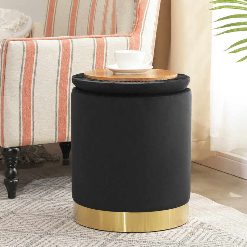Repose-pieds rond avec rangement en velours, Black
