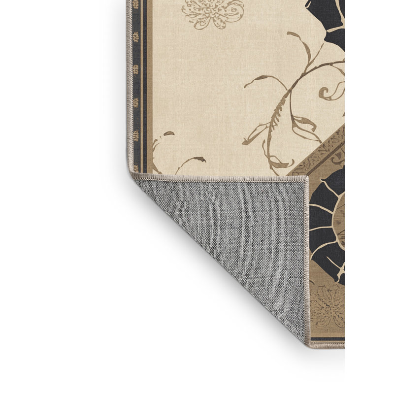 Tapis oriental classique beige lavable à la machine Pavanvir Seahorse - reliure beige, 5 x 8